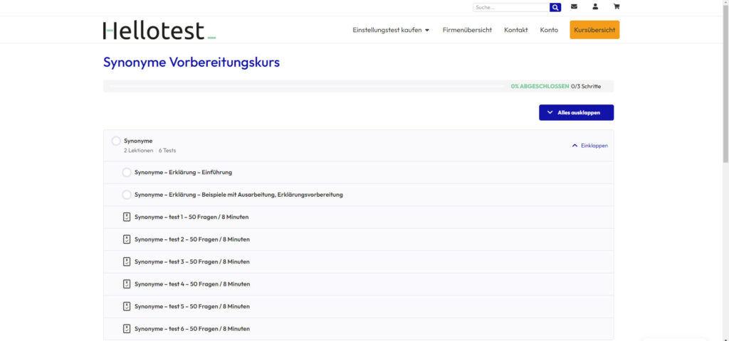 Einstellungstest Synonyme üben